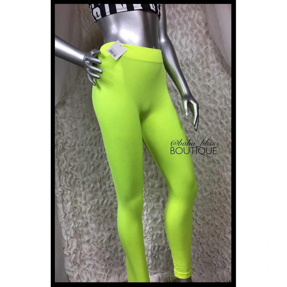 Neon Yellow Stretch Leggings Footless Tights NEW